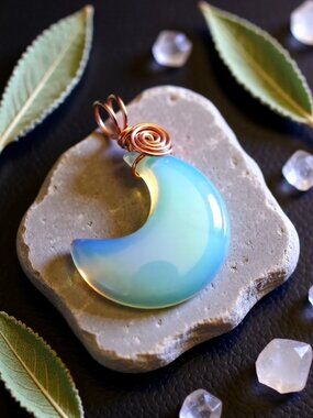 Mystical Opalite Moon Pendant ~ HandCrafted Wire Wrapped Bail ~ Crescent Moon